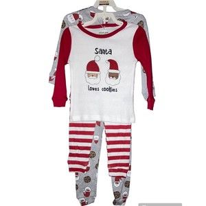 Chick Pea Santa Loves Cookies Christmas Pajamas (2 Sets, 4 piece) Size 24 Months